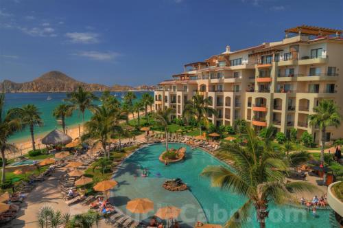 view of the resort pool from the balcony of #1303 villa la estancia cabo.